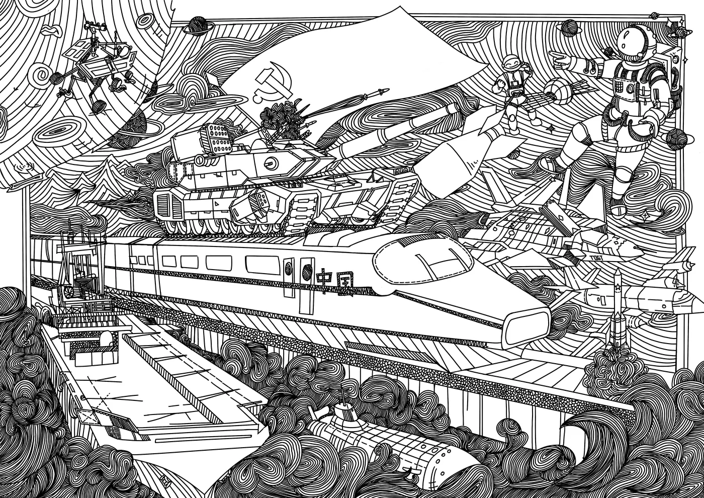线描风插画作品封面